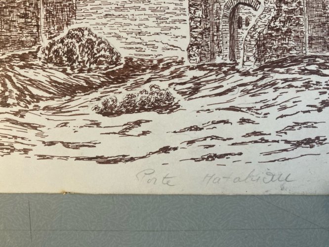Dessin encre 1980 À Identifier La Porte Matabiau Village Pierre Toulouse