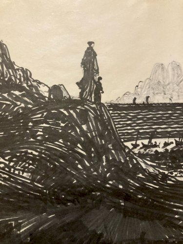 Dessin  Encre 1996 Mere, barque, bateau Marine, A Identifier Art Océan