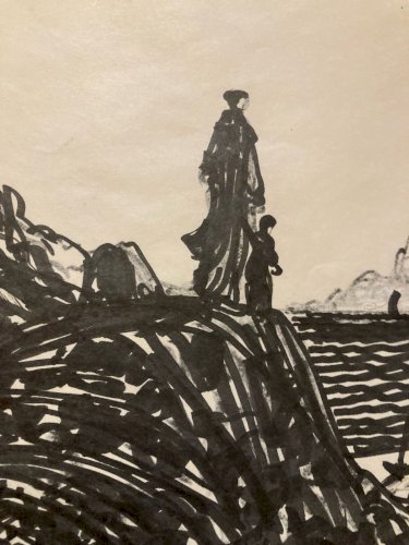 Dessin  Encre 1996 Mere, barque, bateau Marine, A Identifier Art Océan