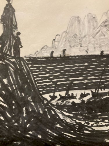 Dessin  Encre 1996 Mere, barque, bateau Marine, A Identifier Art Océan