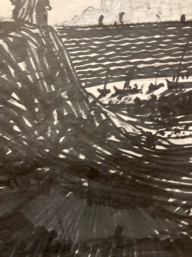 Dessin  Encre 1996 Mere, barque, bateau Marine, A Identifier Art Océan