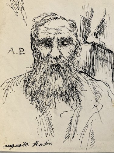 Dessin Encre Antonin Proust Portrait Tête Buste XIXe Auguste Rodin Art