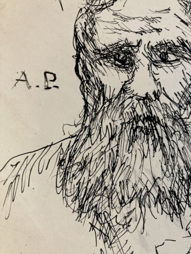 Dessin Encre Antonin Proust Portrait Tête Buste XIXe Auguste Rodin Art