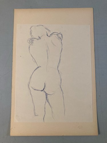 Dessin Encre Art Femme Nue Nu Erotique 1960 A Identifier Assis Jambe