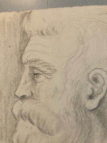 Dessin Encre  Crayon Homme Barbe 1950 A Identifier Ancien Art Signé