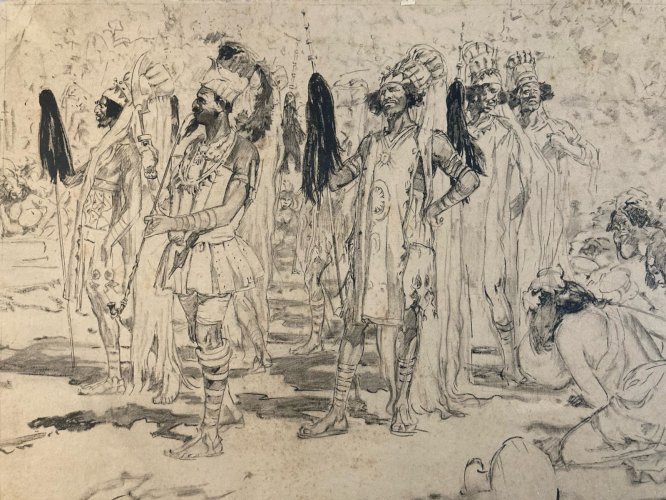 Dessin Encre Daniel Vierge Maya Aztèque Homme Art 1900 Ancien Ethnique