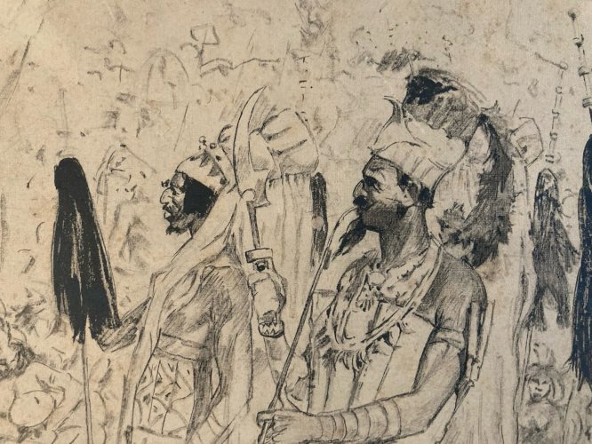 Dessin Encre Daniel Vierge Maya Aztèque Homme Art 1900 Ancien Ethnique