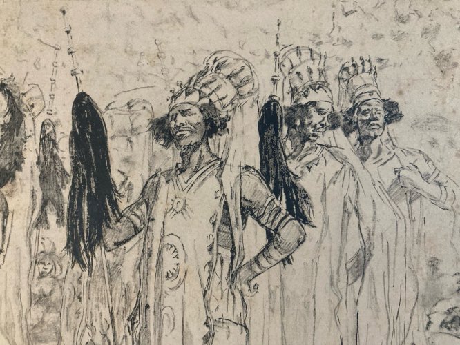 Dessin Encre Daniel Vierge Maya Aztèque Homme Art 1900 Ancien Ethnique