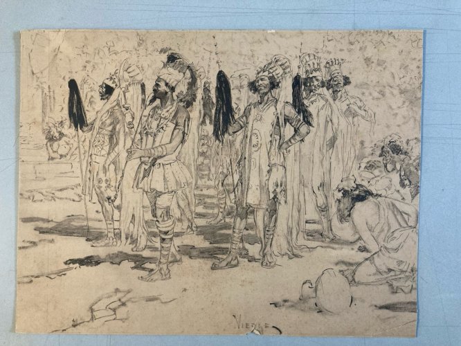 Dessin Encre Daniel Vierge Maya Aztèque Homme Art 1900 Ancien Ethnique