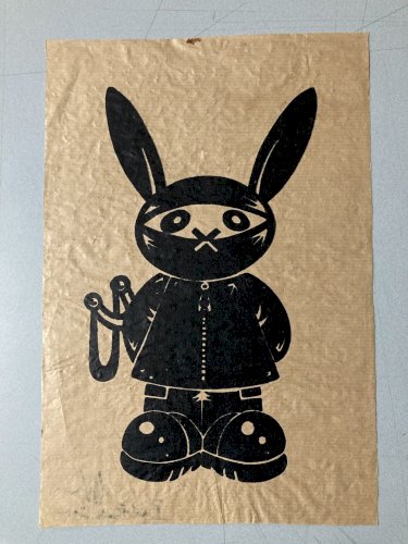 Dessin Encre Graffiti Peinture Sur Papier Portrait Lapin Bad Rab Rabbit Signé