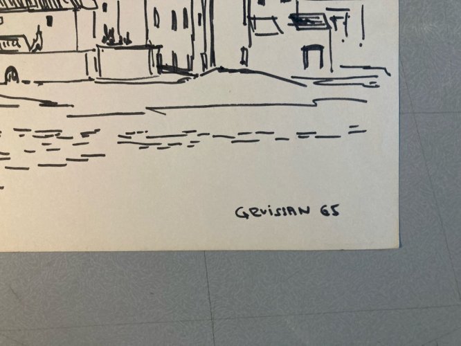 Dessin Encre Gruissan Mer Méditerranéen Art Wagrera Identifier Cabane 1960