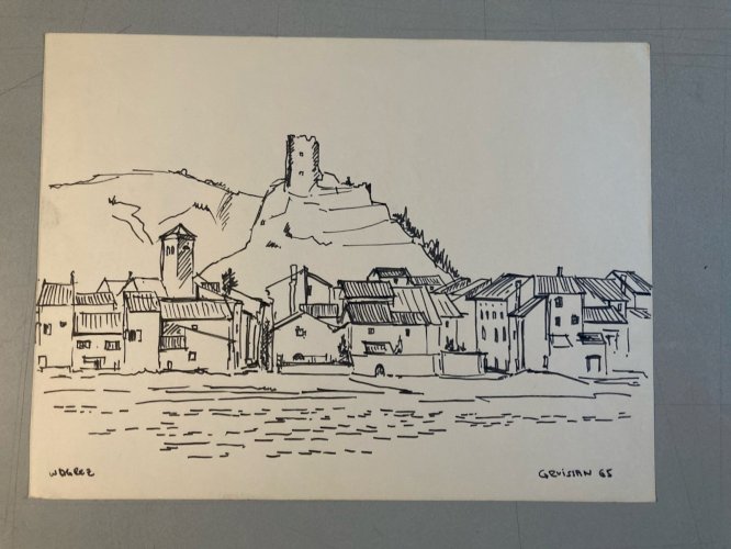 Dessin Encre Gruissan Mer Méditerranéen Art Wagrera Identifier Cabane 1960