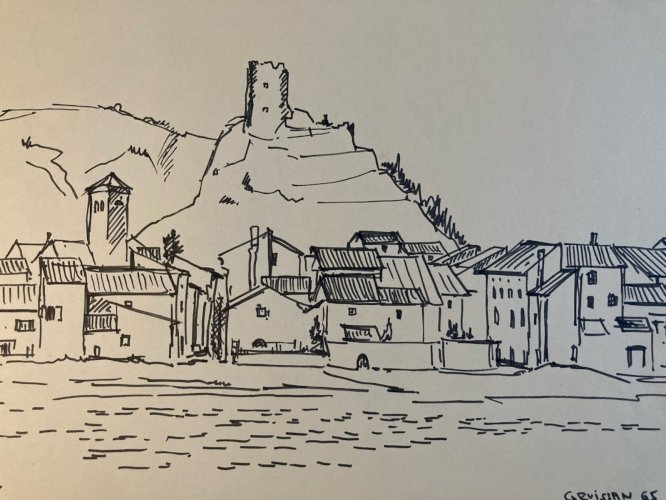 Dessin Encre Gruissan Mer Méditerranéen Art Wagrera Identifier Cabane 1960