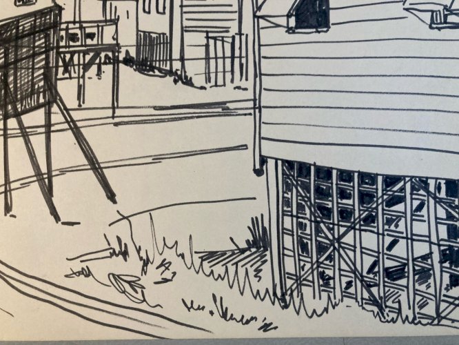 Dessin Encre Gruissan Mer Méditerranéen Art Wagrez a Identifier Cabane 1960