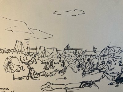 Drawing Ink Gruissan Mediterranean Sea Art Wagrez to Identify Beach 1960