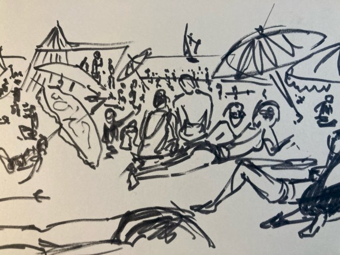 Dessin Encre Gruissan Mer Méditerranéen Art Wagrez a Identifier Plage 1960