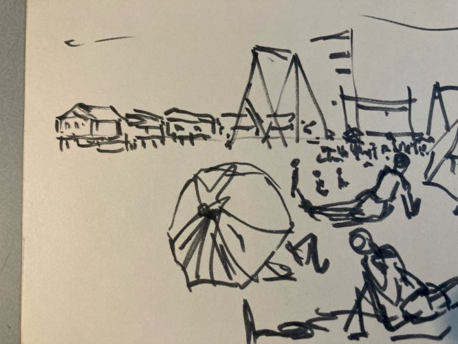 Dessin Encre Gruissan Mer Méditerranéen Art Wagrez a Identifier Plage 1960