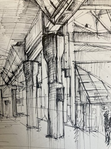 Dessin Encre Lavis Architecture Architecte 1970 A Identifier Béton Art