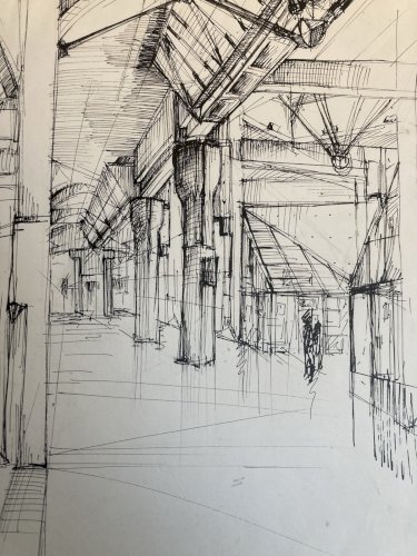 Dessin Encre Lavis Architecture Architecte 1970 A Identifier Béton Art