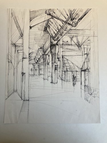 Dessin Encre Lavis Architecture Architecte 1970 A Identifier Béton Art