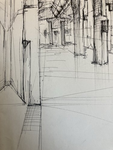 Dessin Encre Lavis Architecture Architecte 1970 A Identifier Béton Art