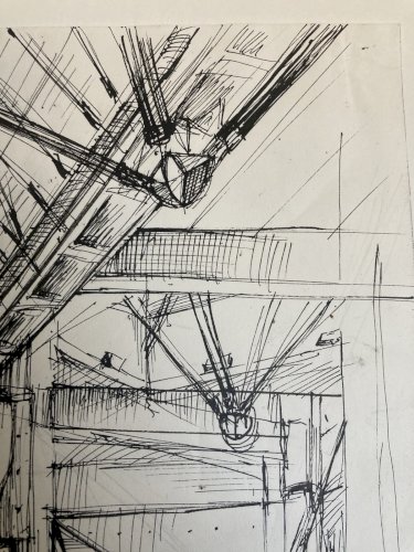 Dessin Encre Lavis Architecture Architecte 1970 A Identifier Béton Art