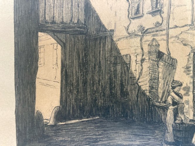 Dessin Encre Lavis XIXe Papier Blanchisseuses Linge A Identifier Art