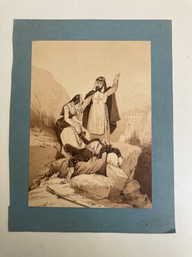Dessin Encre Lavis XIXe Papier Religion Femme Mort A Identifier Art