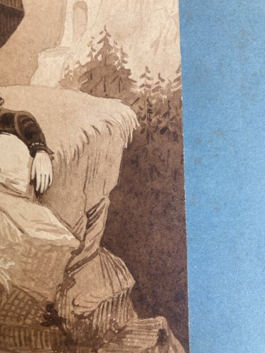 Dessin Encre Lavis XIXe Papier Religion Femme Mort A Identifier Art