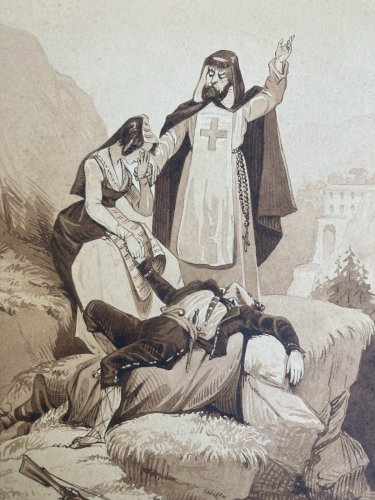 Dessin Encre Lavis XIXe Papier Religion Femme Mort A Identifier Art
