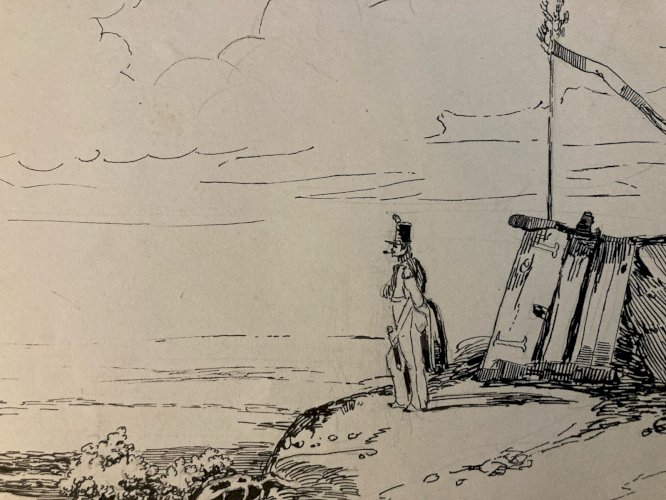 Dessin Encre Napoleon Militaire Militaria 1842 Nicolas-Toussaint CHARLET ?