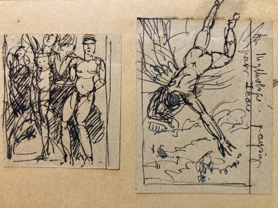 Dessin Encre noire 1950 Pierre Laprade Art Mythologie Icart Soleil Ailles