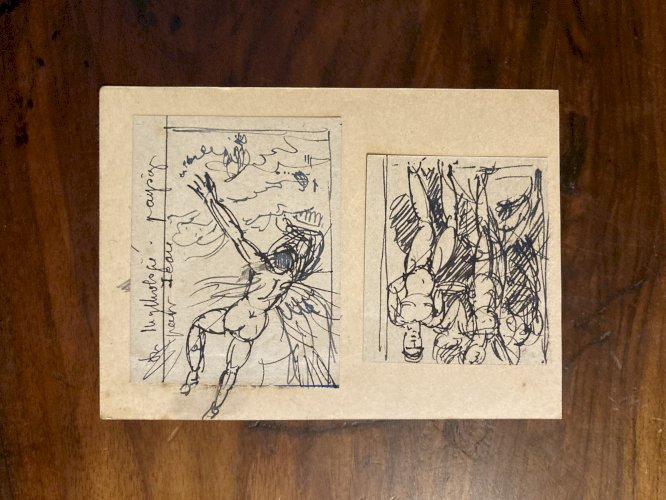 Dessin Encre noire 1950 Pierre Laprade Art Mythologie Icart Soleil Ailles