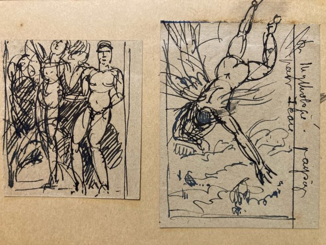 Dessin Encre noire 1950 Pierre Laprade Art Mythologie Icart Soleil Ailles