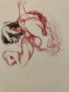 Dessin Encre Papier Art Rouge Femme XXe Expressionniste Expressionnisme Drawing