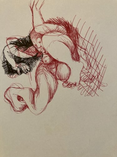 Dessin Encre Papier Art Rouge Femme XXe Expressionniste Expressionnisme Drawing