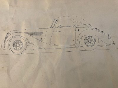 Dessin Encre Papier Design Voiture Collection Art 1950 Automobile
