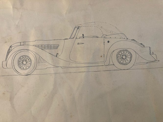 Dessin Encre Papier Design Voiture Collection Art 1950 Automobile