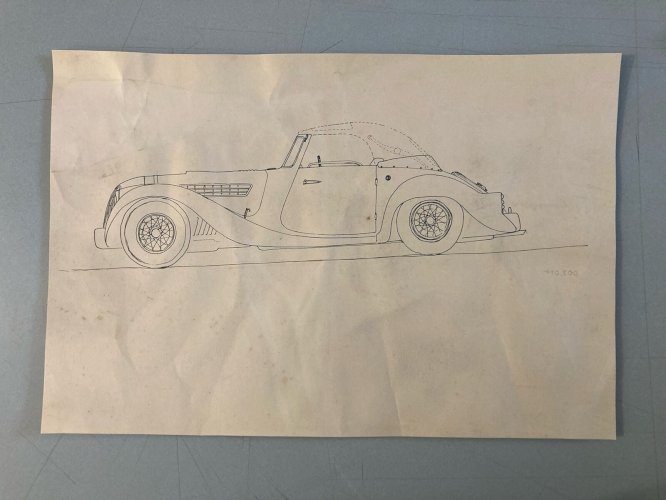 Dessin Encre Papier Design Voiture Collection Art 1950 Automobile