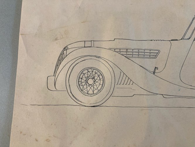 Dessin Encre Papier Design Voiture Collection Art 1950 Automobile