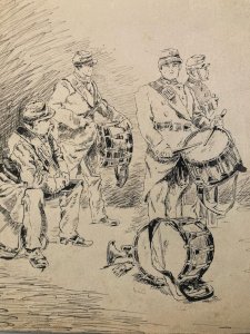 Ink Drawing Paper Musical Instrument Band Militaria Drawing 19th Century Ancient Art