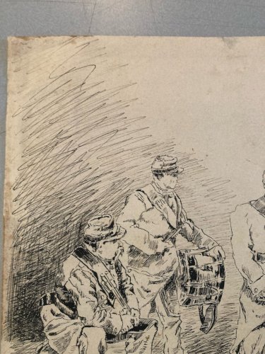 Dessin Encre Papier Instrument Musique Fanfare Militaria Drawing XIXe Art Ancien