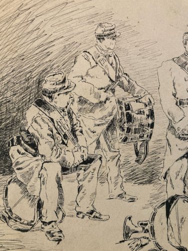 Dessin Encre Papier Instrument Musique Fanfare Militaria Drawing XIXe Art Ancien