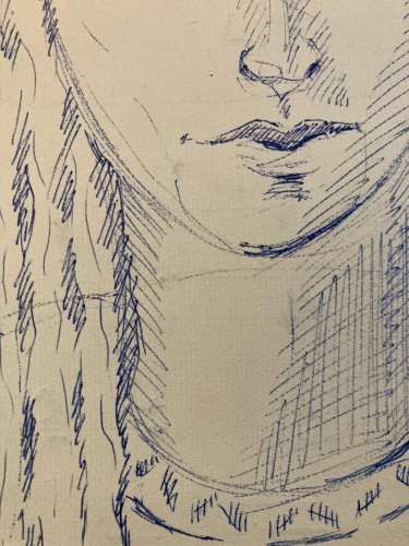 dessin Encre Papier Jeune Fille Femme Portrait Buste Ancien 1956 A Identifier