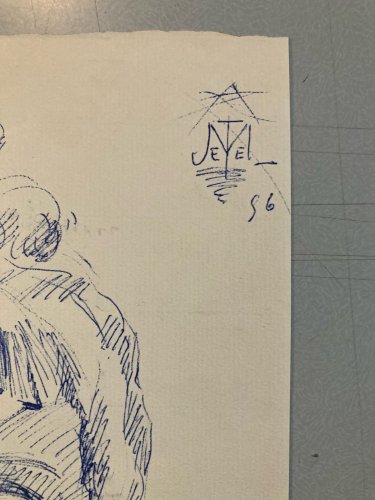 dessin Encre Papier Jeune Fille Femme Portrait Buste Ancien 1956 A Identifier