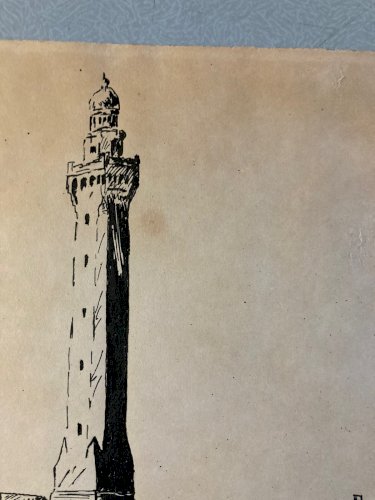 Dessin Encre Phare d'Eckmühl Papier Art Finistère Bretagne Eckmuhl 1960