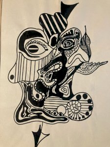 Ink Drawing Cubist Portrait Post-Cubism Paper 1980 Art To Identify