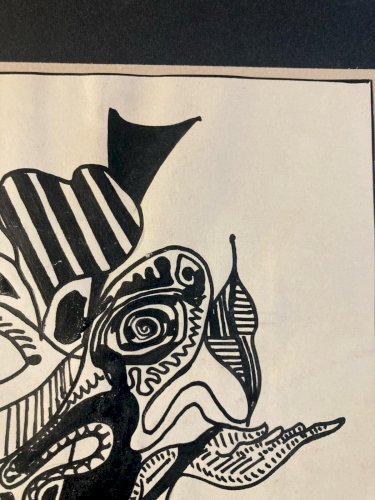 Dessin Encre Portrait  Cubiste Post Cubisme Papier 1980 Art À Identifier