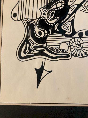 Dessin Encre Portrait  Cubiste Post Cubisme Papier 1980 Art À Identifier