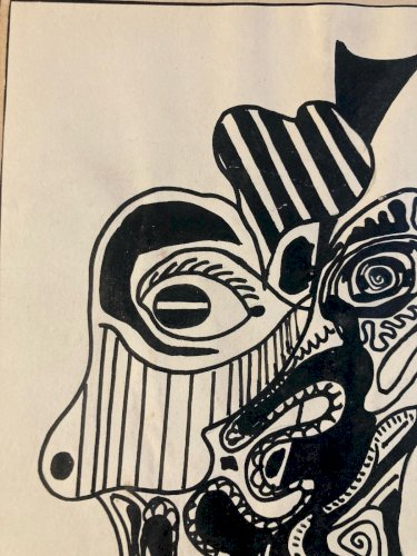 Dessin Encre Portrait  Cubiste Post Cubisme Papier 1980 Art À Identifier